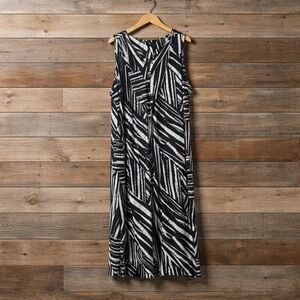Woman Within 3X Polyester Spandex Black White Line Pattern Maxi Dress